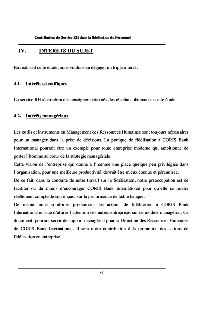 La Contribution du Service RH dans la Fidelisation du Personnel