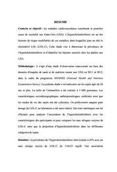 Facteurs lies A l'hypercholesterolemie chez l'adulte aux etats-Unis