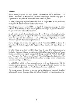 Contribution de la riziculture à la sécurité alimentaire en Mauritanie