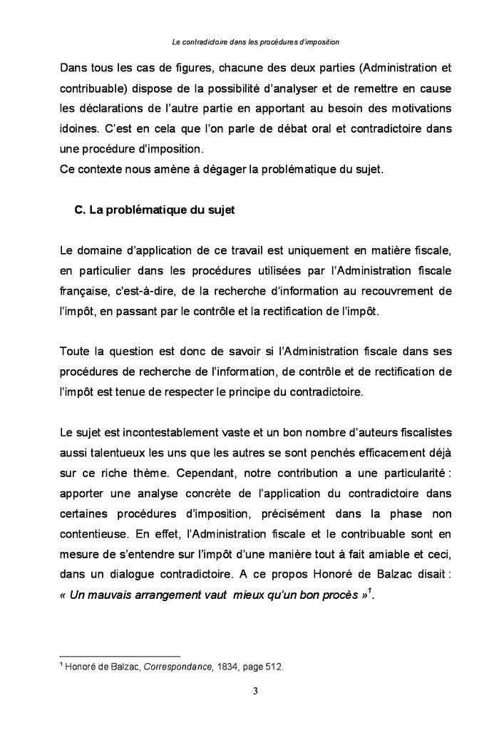 Le contradictoire dans les procedures d'imposition