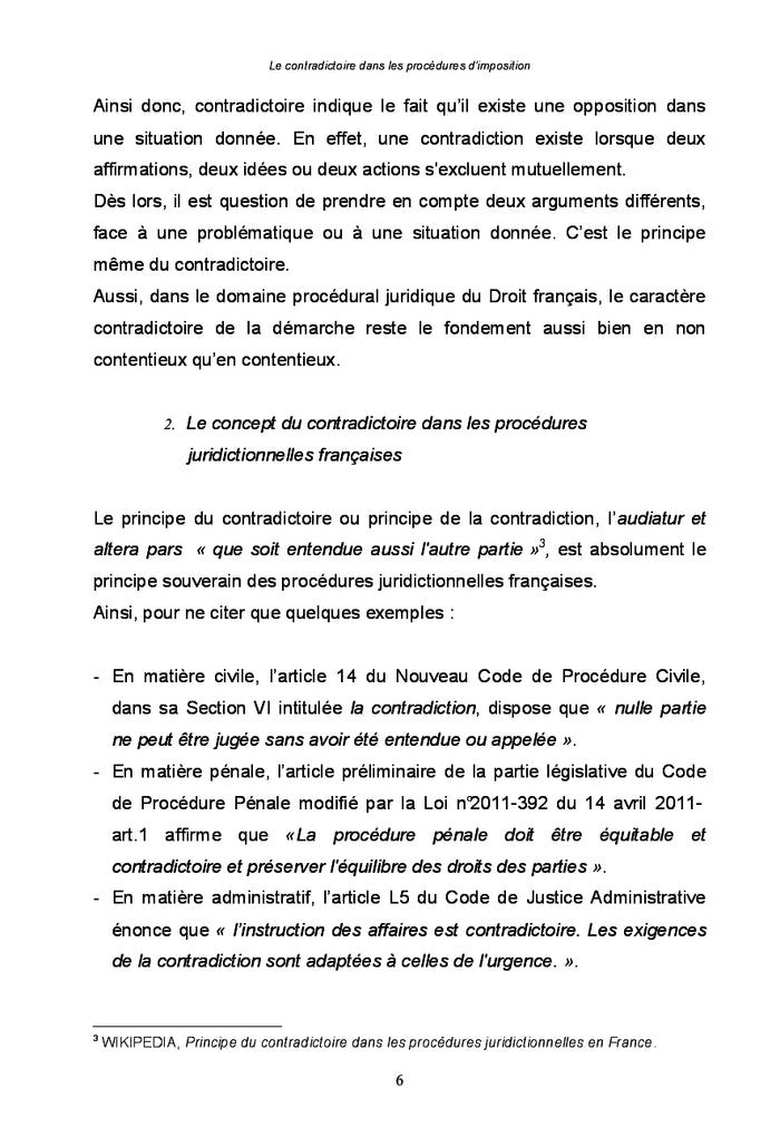 Le contradictoire dans les procedures d'imposition