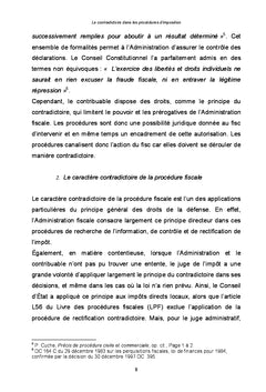 Le contradictoire dans les procedures d'imposition
