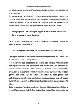 Le contradictoire dans les procedures d'imposition