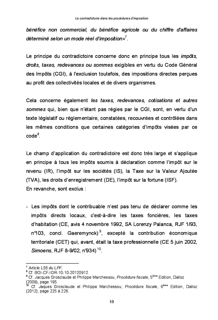 Le contradictoire dans les procedures d'imposition