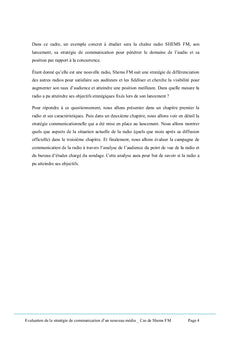 Evaluation de la strategie de communication d'un nouveau media