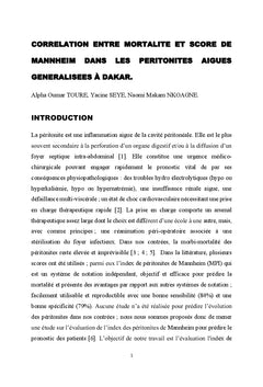 Correlation entre Mortalité et Score de MANNHEIM dans le Péritonites
