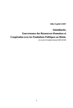 Subsidiarite, Gouvernance de Ressources Humaines, Cooperation au BENIN