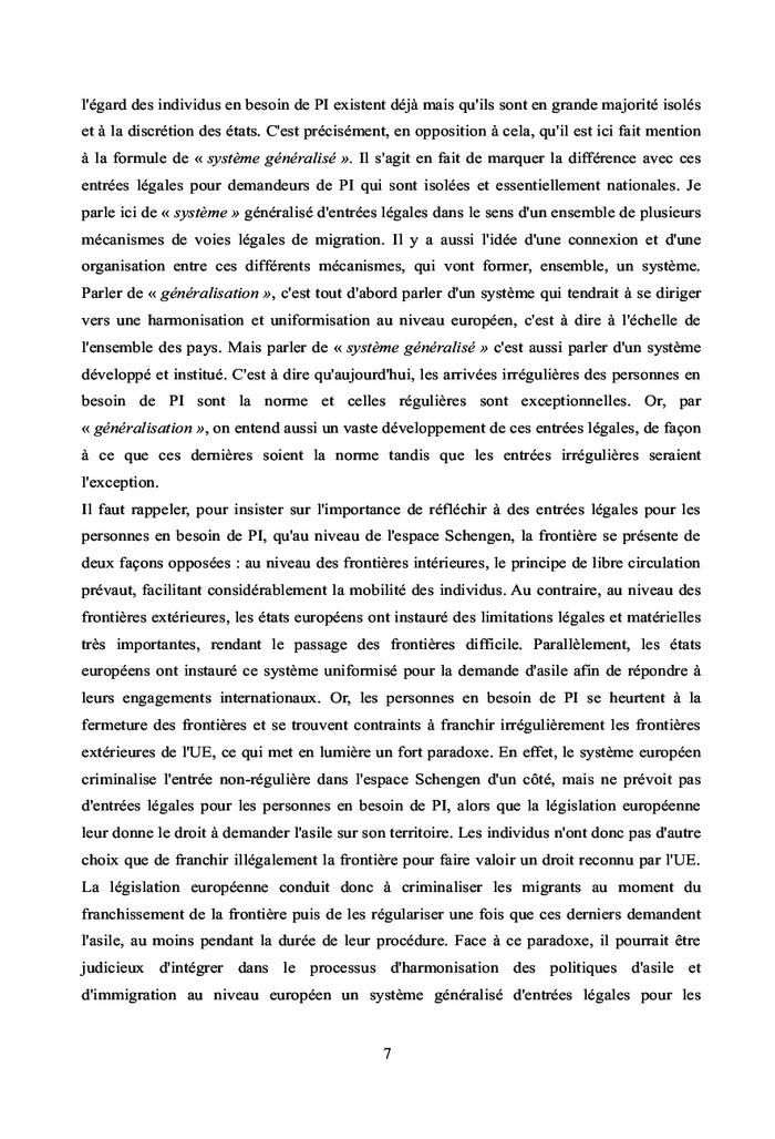 L'institution d'un systeme de voies legales et securisees de migration