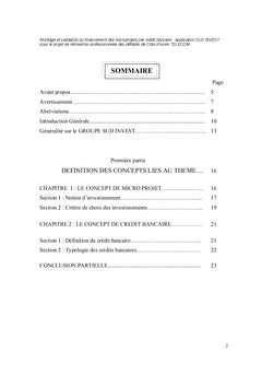 Financement des micros projets par credit bancaire