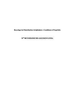 Recyclage du Poly(ethylene terephtalate), Conditions et Proprietes