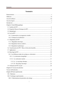 Recyclage du Poly(ethylene terephtalate), Conditions et Proprietes