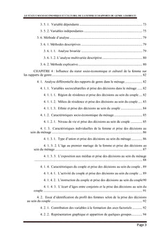 Statut socio-economique et culturel de la femme et rapports de genre