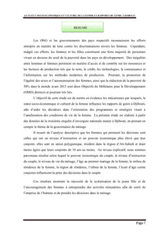 Statut socio-economique et culturel de la femme et rapports de genre