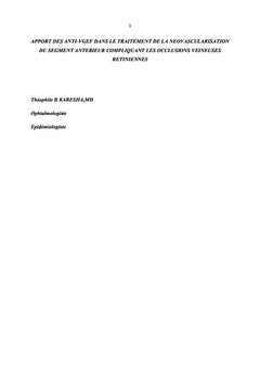 Apport des Anti-VGeF dans la neovascularisation irienne des OVCR