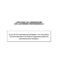 L'influence de l'organisation sur l'autonomie professionnelle