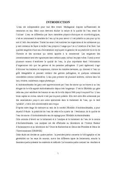 Evaluation de la qualite d'une eau de source