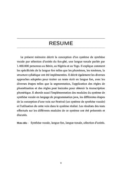 Réalisation d'un système de synthèse vocale de la langue Fon