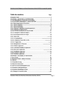 Statut nutritionnel et biologique des Glaucomateux A angle ouvert