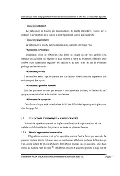 Statut nutritionnel et biologique des Glaucomateux A angle ouvert