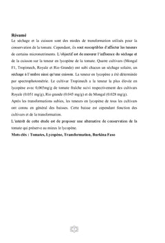 Effets des transformations sur le lycopene des tomates du Burkina Faso