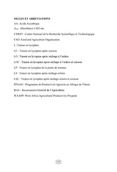 Effets des transformations sur le lycopene des tomates du Burkina Faso