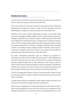 Rapport au travail des jeunes tunisiens dans un contexte de precariat