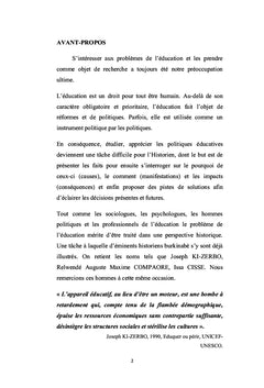 Histoire des politiques éducatives dans l'éducation de base au Burkina