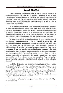 Ordonnancement de la Culture d'Entreprise, une prescription possible