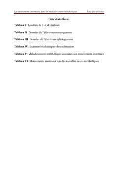 Mouvements anormaux dans les maladies neuro-métaboliques