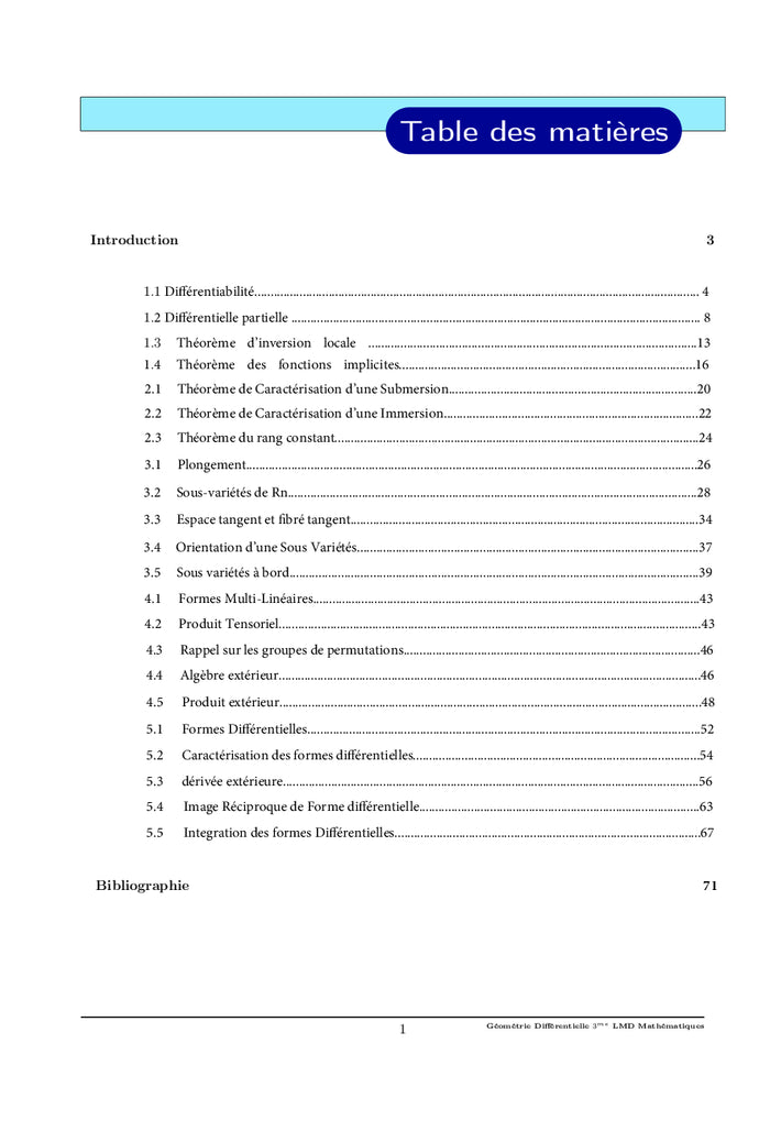 Introduction à la géométrie différentielle
