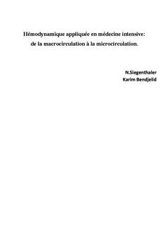 Hémodynamique appliquée: de la macrocirculation à la microcirculation