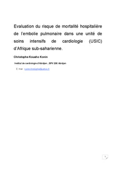 Pronostic de l'embolie pulmonaire en Afrique subsaharienne
