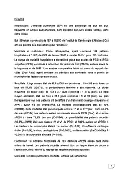 Pronostic de l'embolie pulmonaire en Afrique subsaharienne
