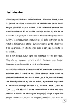 Pronostic de l'embolie pulmonaire en Afrique subsaharienne