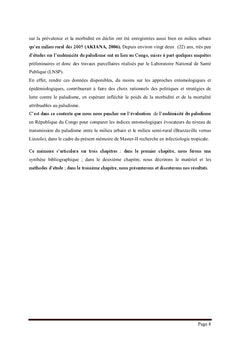 Les données de l'endémicité comparée du paludisme en république du Congo