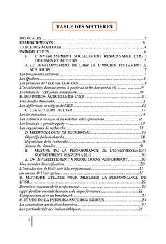 Performances des investissements socialement responsable et classiques