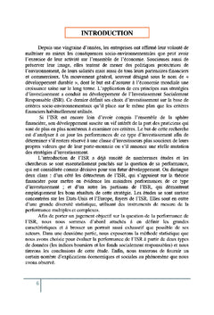 Performances des investissements socialement responsable et classiques