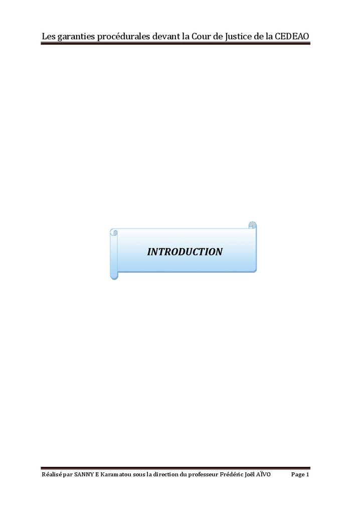 Les garanties procédurales devant la Cour de Justice de la CEDEAO