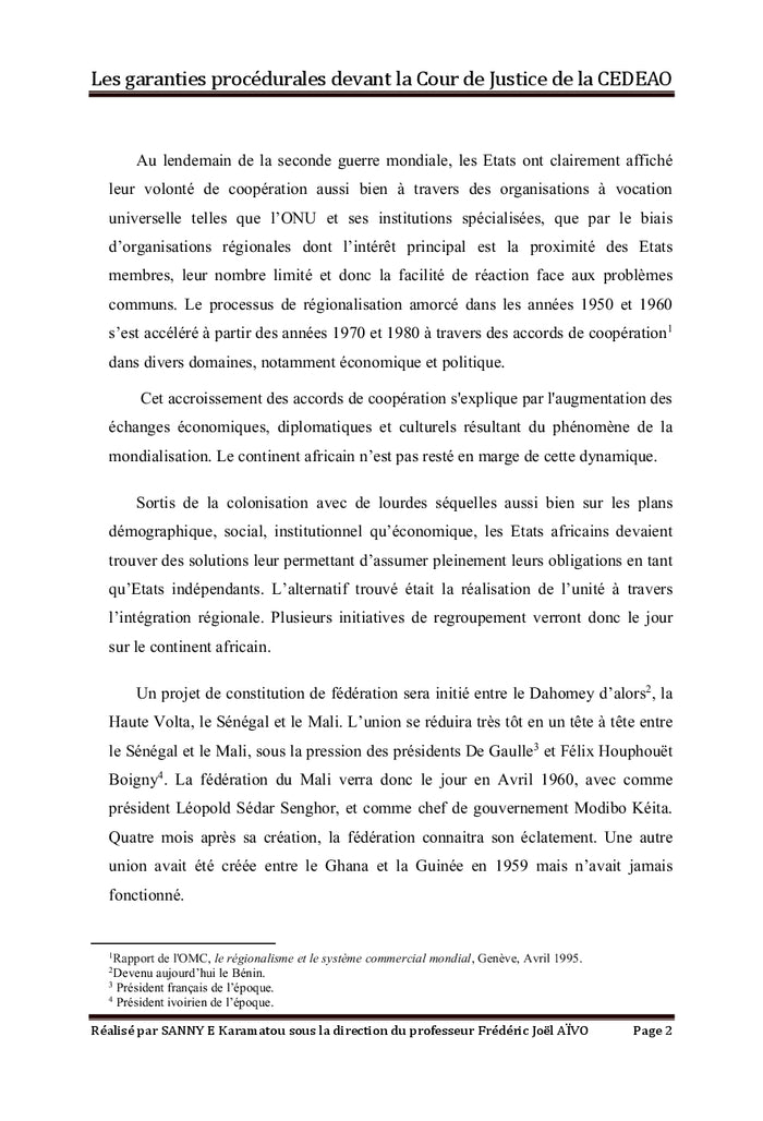 Les garanties procédurales devant la Cour de Justice de la CEDEAO