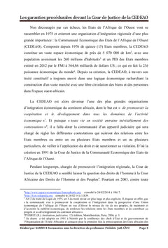 Les garanties procédurales devant la Cour de Justice de la CEDEAO