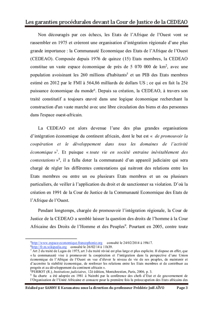 Les garanties procédurales devant la Cour de Justice de la CEDEAO