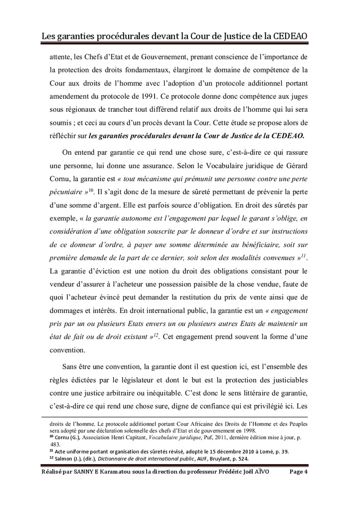 Les garanties procédurales devant la Cour de Justice de la CEDEAO