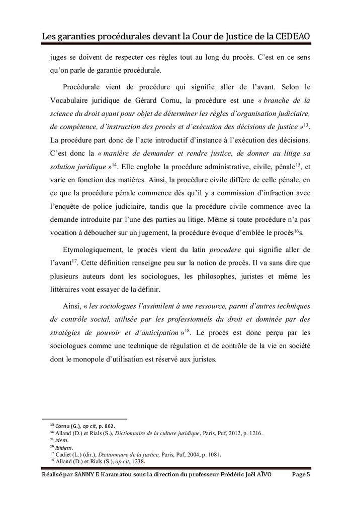 Les garanties procédurales devant la Cour de Justice de la CEDEAO