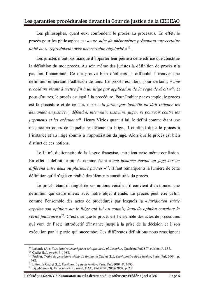 Les garanties procédurales devant la Cour de Justice de la CEDEAO