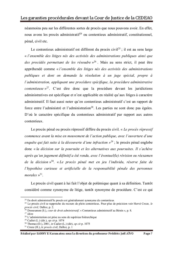 Les garanties procédurales devant la Cour de Justice de la CEDEAO