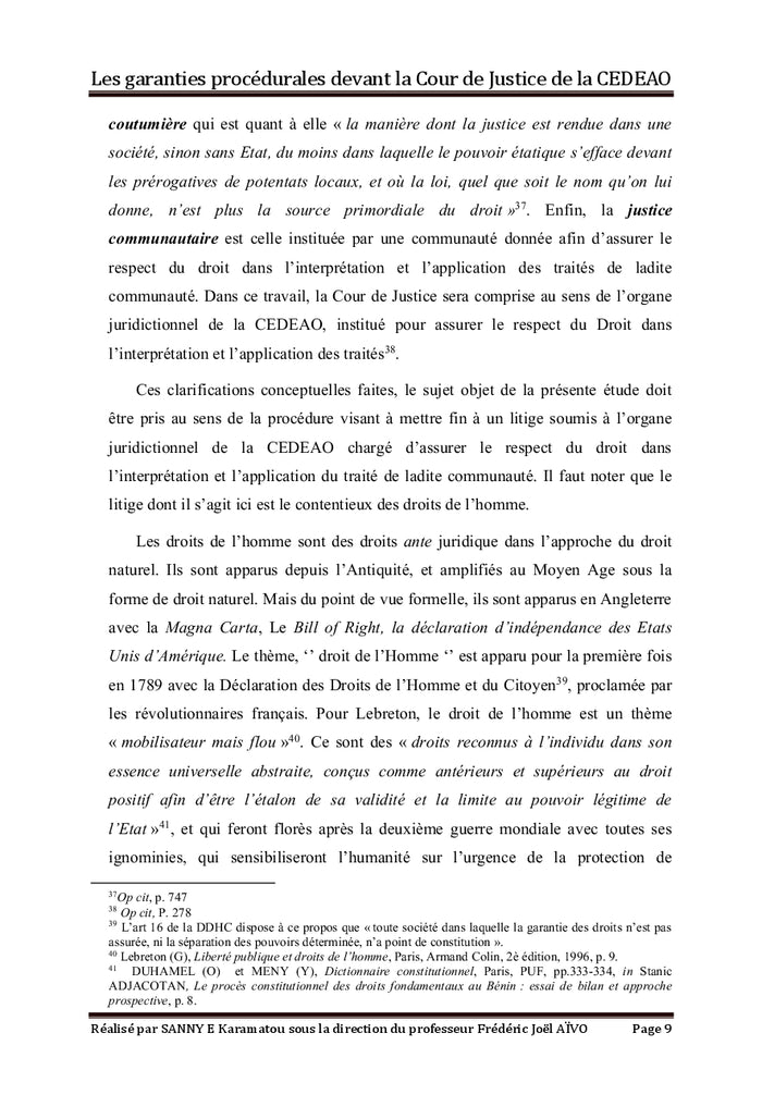 Les garanties procédurales devant la Cour de Justice de la CEDEAO