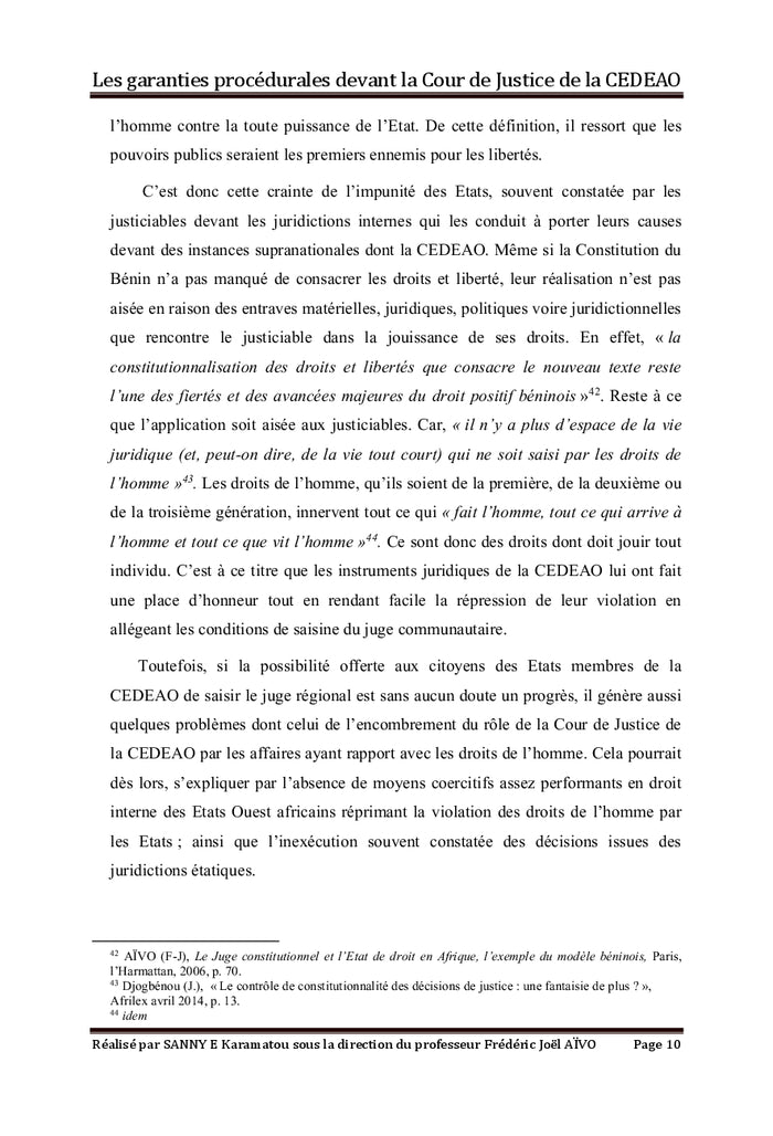 Les garanties procédurales devant la Cour de Justice de la CEDEAO