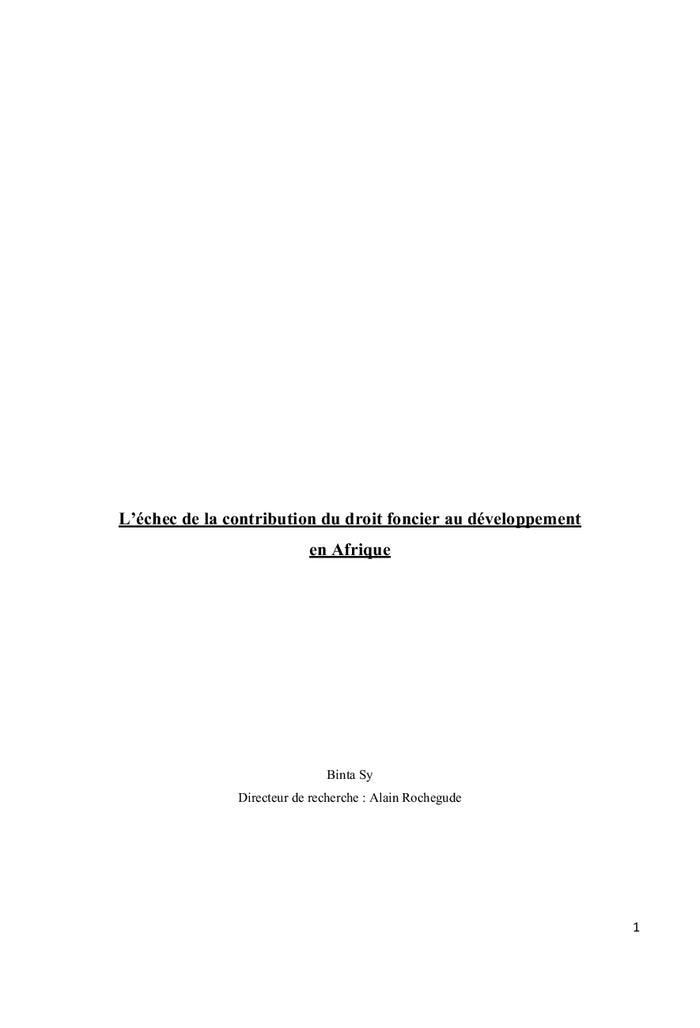 La contribution du droit foncier au développement en Afrique