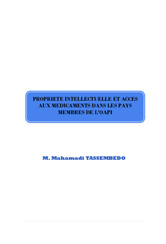 Propriete intellectuelle et acces aux medicaments dans l'espace OAPI