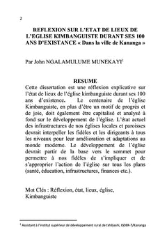 Réflexion sur l'état de lieux de l'église Kimbanguiste